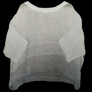 Pure Jill Womens Half Sleeve Boat Neck Linen Gradiant Gray Oversized Lagen Look